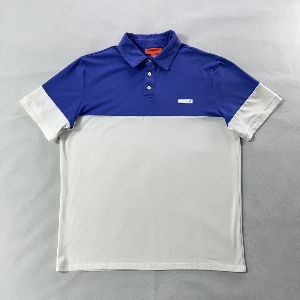 Redvanly Polo Shirt Men Large Blue‎ White Colorblock Stretch Short Sleeve USA